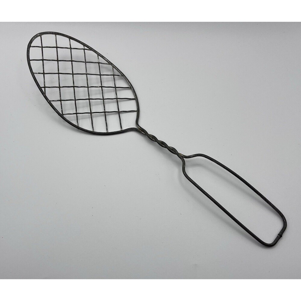 Vtg 1910s Twisted Wire Mesh Whisk Primitive Steel Spoon Egg Beater Batter Whip